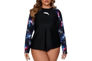 Halcurt Women’s Plus Size Long Sleeve Rash Guard Loose Fit Swim Shirt Upf50+ Sun Protection Swimsuit Top