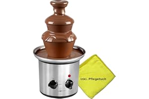 ‎BMF-VERSAND bmf-versand® Schokobrunnen Groß Edelstahl Elektrisch - Schokoladenbrunnen für Zuhause Schokolade 500 g - Glatte Kaskaden für Früchte und Gebäck - Schokofondue Brunnen - inkl Pflegetuch