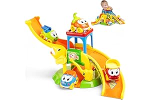 lerrbo Kleinkindspielzeug für 1 2 3 Jahre alte Jungen und Mädchen Geburtstagsgeschenke Christmas, Elefantenrutsche mit 4 Cartoon Autos Lernen Babyspielzeug 12-18 Monate, Lernspielzeug für 1+ Jahr alt