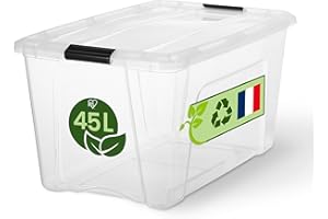 Iris Ohyama, Scatola di Raccoglimento in Plastica con Coperchio, 45L, Per Unità, Trasparente, Clip di Chiusura, Maniglia, Impilabile, Organizzazione Solida e Durevole, per Camera, Ufficio, BSB-45