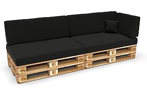 POKAR Palettenkissen Palettenauflagen mit abnehmbarem Bezug Palettenmöbel Palettensofa 6er Set: Sitzkissen 120x80 + Rückenlehne 120x40, Schwarz