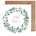 WBdesignz Taufkarte Mit Umschlag – Elegantes Design Mit Eukalyptus Blätterkranz (125 X 125 Mm, Made In Germany)