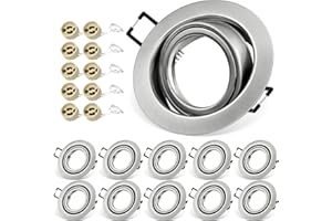 QOJUX Spot Encastrable GU10 Set, Lot de 10 Cadre Spot LED Encastrable 68mm Nickel Brossé, avec Douille GU10, Rond Cadre de Montage Spots de Plafond, Orientable 30° AC 230V, pour LED Lampes Ou Halogènes