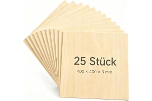 Dofiki 25 stycken plywoodskivor, 400 x 400 x 3 mm, träplatta, plywood, 3 mm, laserskärning, lind, 3 mm, plywood