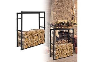 Sonnewelt Regał na drewno kominkowe do użytku wewnątrz i na zewnątrz, 100 x 25 x 100 cm, metalowy regał na drewno opałowe, stojak na drewno kominkowe, stojak do układania drewna opałowego, czarny