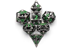 DND Würfel, Metall Spielwürfel Dungeons and Dragons Würfel Set HNCCESG Hohle 3D Cthulhu D&D Würfel Polyedrische Würfelset für Pathfinder RPG DND Dice Set W20 W12 W10 W8 W6 W4 (Cthulhu Grün Nummer)