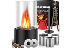 URBANWAVE Tischkamin mit 2 verstellbaren Flammenringen,Tischfeuer für Indoor & Outdoor mit 2 Brennkammern bis 4H Brenndauer,Bio-Ethanol Kamin für Abendessen,Party,Balkon - schaffen Sie eine angenehme Atmosphäre