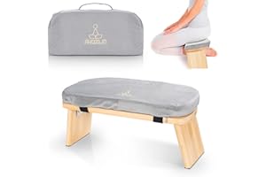 IPEB Meditation Bench Foldable Ergonomic Bamboo Meditation Stool Chair Sturdy Prayer Bench Yoga Stool Floor Sitting Kneeling Stool with Cushion,Suit for Meditations,Yoga,Prayer (Grey)