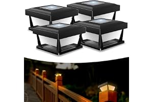CREATESTAR Solar Postljus 4 Stycken, Solar Lights Utomhus Trädgård, IP65 Vattentät Varmt Ljus Solar Ljus Utomhus LED Staket Bukett Trästolpar
