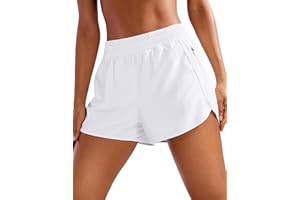 CRZ YOGA Femme Short de Course Dauphin Taille Haute Séchage Rapide Fitness Pantalon avec Poche Zippée