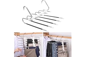 CTDMJ Wieszaki na spodnie, oszczędność miejsca, 5 w 1, antypoślizgowy wielofunkcyjny stojak na spodnie, wielowarstwowe wieszaki na ubrania, ze stali nierdzewnej, składany, magiczne spodnie, wieszak na