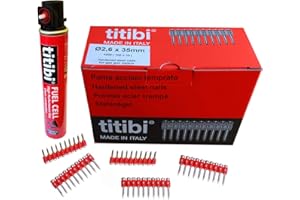 TITIBI 1000 CHIODI STECCATI + BOMBOLETTA DI GAS PER CHIODATRICI: Hitachi - Bea - Makita -Senco - Altro (Bomboletta P1000: 165mm, 40g, 80ml, Chiodo: Ø2,6 x 25 mm)