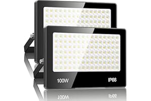 LAMLAMCK Faretto LED Da Esterno 100W 2 Pezzi - 10000LM 6500K Super Luminoso Bianco Freddo Faro LED Esterno, IP66 Impermeabile Luce Di Sicurezza per Stadio, Patio, Strada, Garage