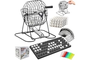Gobesty Bingo Spiel Metalltrommel, Bingo Spiel Erwachsene mit 18 Tckets 75 Kugeln 150 Chips 2 Spielbretter, Bingosets für Partys Feiertage & Veranstal After Dinner Weihnachten Geschenk