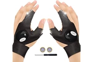 FILOWA Rękawiczki wędkarskie LED bez palców, Prezent walentynkowy mężczyzna,1 para latarek outdoorowych, czarne, rękawice robocze ze światłem do naprawy, dla mężczyzn Prezent na Dzień Ojca