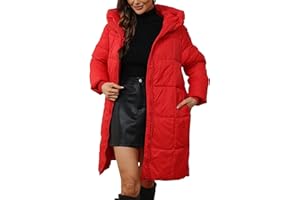 Maeau - Doudoune Longue à Capuche Femmes Hiver Fermeture Éclair Manteau Chaud en Duvet Matelassé Veste Rembourrée Parka Long Casual S-3XL