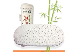 RUGUIES- Materasso per lettino o navicella 70x33x5cm-Schiuma forata traspirante-Cotone di bambù impermeabile (TPU) Anallergico Sfoderabile e Lavabile-Base Antiscivolo-OEKO TEX