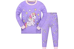 MIXIDON Bambine 2 Pezzi Pigiama a Maniche Lunghe per Ragazze Pajama Set 100% Cotone 2-12 Anni