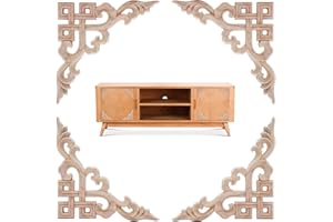 HEZHOU 4 Stück Holz Holzornamente Holz Ecke Onlay Holz Geschnitzt Corner Holz Schnitzerei Deko Geschnitztes (50, Gramm)