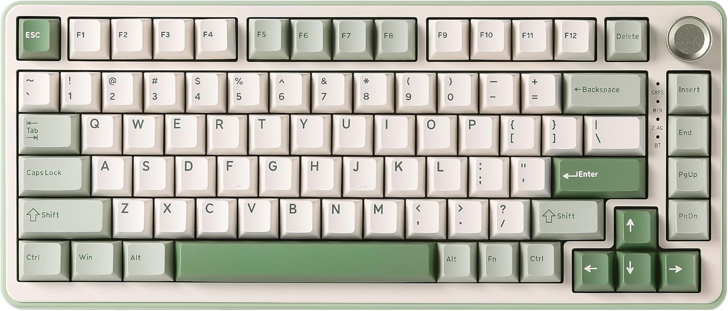 YUNZII B75 PRO Wireless Mechanical Keyboard,75% Gaming Keyboard Gasket Hot Swap Custom Keyboard with Knob,Pre-lubed Switches RGB,Bluetooth/Type-C/2.4G (Matcha Green, Milk Switch)