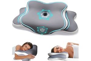 EvenVentric Nackenkissen Kopfkissen - Ergonomisches Kopfkissen Nackenschmerzen für Seiten, Rücken & Bauchschläfer, Memory Foam Kissen mit Kühlung abnehmbare Kissenhülle （Grau）