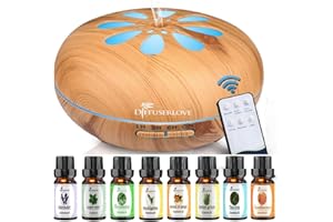 Diffuserlove 550ML Essential Oil Diffuser Humidifiers Wood Grain Cool Mist Humidifiers Ultrasonic Remote Control Aroma Diffusers for Home Bedroom Yoga Office Spa