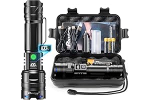 ‎PHIXTON PHIXTON Taschenlampe LED Aufladbar Extrem Hell 500000 Lumens 1 Lichtmodi Große Reichweite, Super Helle Starke Taktische USB C Flashlight, Zoombares Wiederaufladbare Torch Light für Outdoor Security