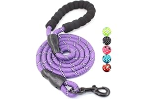 FTTOUUY 1,5m Laisse Chien, Corde Laisse pour Chien avec poignée rembourrée Souples et Fils réfléchissants en Nylon Durable Laisse de sécurité pour Tous Les Taille Chien (Violet)