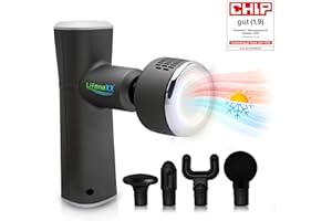Lifenaxx Muskel-Massagegerät Wärme-Kälte-Therapie Pro LX-041 - Massagepistole mit Wärmefunktion & Kältefunktion in 6 Stufen, 5 Massageköpfe, 2000mAh Batterielaufzeit