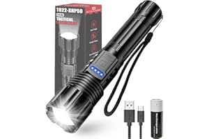 ‎BANRAL Taschenlampe LED Aufladbar, Extrem Hell Hohes Lumen COB Taschenlampen, Zoombar Taktische Taschenlampe mit 5 Modi, IPX6 Wasserdicht Flashlight für Outdoor Camping Notfälle