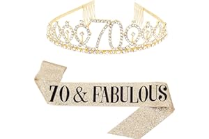 DIMETEY Geburtstag Königin Schärpe & Strass Tiara Kit - 21. 30. 40. 50. 60. Geburtstag Geschenke Geburtstag Schärpe für Frauen Geburtstag Party Supplies (Gold 70th)