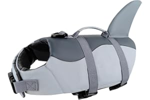 Voarge Dog Life Vest, Swimming Float Jacket Adjustable, Dog Life Jacket for Small, Medium, Large Dogs with Rescue Handle Flotation Vest (Gray shark, M)