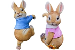 ZYLLZY 2 estatuas de conejo de jardín, bonita decoración de conejo colgante de resina, figura de conejo de Pascua de primavera para jardín, patio, césped, porche, mesa, decoración de fiesta en el