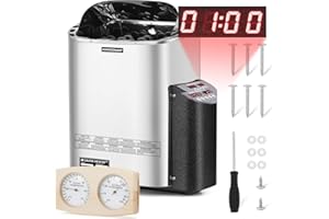 Mxmoonant 6KW Poêle Électrique pour Sauna, Contrôle Numérique de L'affichage, pour la Maison, l'hôtel, le Spa, Max 9 m³, avec Hygrothermographe pour Sauna