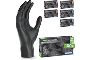 100x ARNOMED® Guantes nitrilo talla M Negro, Guantes desechables quirurgicos y laboratorio, Luvas nitrilo descartaveis sin polvo y látex, Manoplas nitrilo en XS, S, M, L, XL, XXL