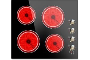 Glaskeramikkochfeld 4 Platten 60cm 6000W, Disaenvir Herdplatte 4 Kochfelder Einbau 220 volt, Kochfeld 4 Platten autark, Funktion Pausieren, 9-Leistungsstufen, Knopfsteuerung, Timer, Kindersicherung