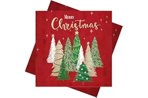 PAPU 40 Stück Weihnachtsservietten 33x33,Servietten Weihnachten Motiv Christmas Tree 3-Lagig Papierservietten Rot Weihnachten Servietten Weihnachtsbaum - Weihnachten Tischdeko