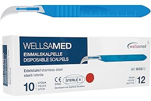 Wellsamed Einmalskalpelle Edelstahl mit Halter, Figur 12, 10 Stück, steril verpackt