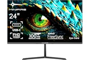 Minifire Écran 24 Pouces FHD, 100Hz, 1ms (OD), Adaptive-Sync, Ports USB-C & HDMI 1.4, Mode Anti-Lumière Bleue, sans Scintillement, Angle Large 178° Moniteur - MF24X3AL