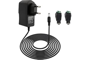 OUPDATE Alimentatore Universale 12V 2A AC/DC, Trasformatore 100-240V a 12V 24W, Adattatore di Alimentazione per Strisce LED, Telecamere di Sicurezza, Router, 1M Cavo, con 2 Spine DC