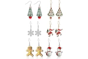 QXRXN Set de boucles d'oreilles Noël 6 paires, boucles d'oreilles de Noël pendantes accessoires de Noël pour femmes, boucles d'oreilles de Noël bijoux de Noël pour femmes flocons de neige père Noël arbre de