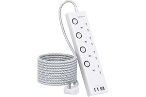 HANYCONY 3M Extension Lead, 4 Way Extension Socket with 4 USB Slots(2 USB C), Individually Switched, Extension Cable 3M, Wall Mount Extension Cord, Desk Power Strip for Home Office Accessories