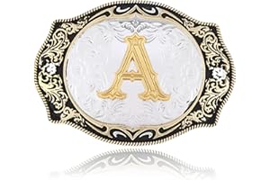 JAOYU Western Belt Buckle Initial Letters ABCDMRJS to Z Mens Cowboy Belt Rodeo Gold for Women Cowgirl