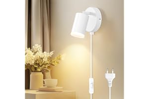 Dehobo Aplique de Pared con Enchufe e Interruptor - Lámpara de Muro Moderna - Blanco Mate Lámpara Enchufable Aluminio MAX 7W para Dormitorio Sala de Lectura Imagen - Sin Bombilla