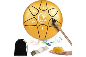 LAQULA Mini Tamburo a Lingua in Acciaio 3 Pollici 6 Note Tamburo Strumento a Percussione con Libro di Musica Tamburo Mallet Borsa per Meditazione Yoga Intrattenimento Educazione Musicale (Dorato)
