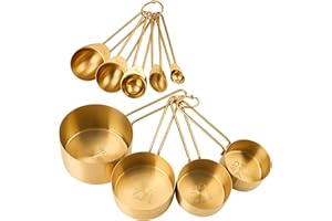 TOPZEA Gold Measuring Cups and Spoons Set of 9, Nesting Stainless Steel Measuring Cup and Measuring Spoon Kitchen Cooking Baking Utensils with Measurement for Dry and Liquid Ingredients