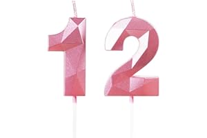 YIRAN Świece na 12. urodziny, świeca, numer 12, różowe świece, świeca urodzinowa do ciasta, świeczka urodzinowa, świece na tort, dekoracje dla dziewcząt, kobiet, na przyjęcie urodzinowe, ślub, rocznicę,