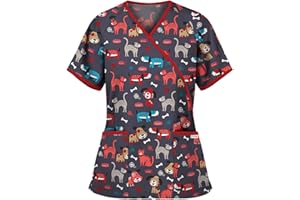 HKUOPW Cute Scrubs Uniforms for Women Uniform Ideal for Nurse Dog Cat Printed Medical Healthcare and Beauty Tunics Tops Animal Uniform Doctor Shirts, L