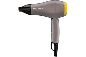 Nicky Clarke 1200W Travel Hair Dryer, Lightweight & Compact, 2 Heat Settings, 1.8m Cable - Grey, NTD101