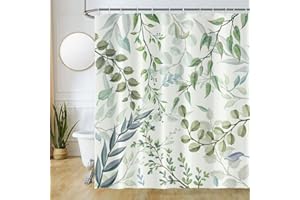 ‎UIIOOAZY Duschvorhang Eukalyptus, Uiiooazy Duschvorhang Grün Blätter des Baum Pflanzen Textil Duschvorhäng Anti Schimmel Wasserdicht Polyester Stoff Waschbar Bad Vorhang mit 12 Haken für Badezimmer 180Bx220Hcm